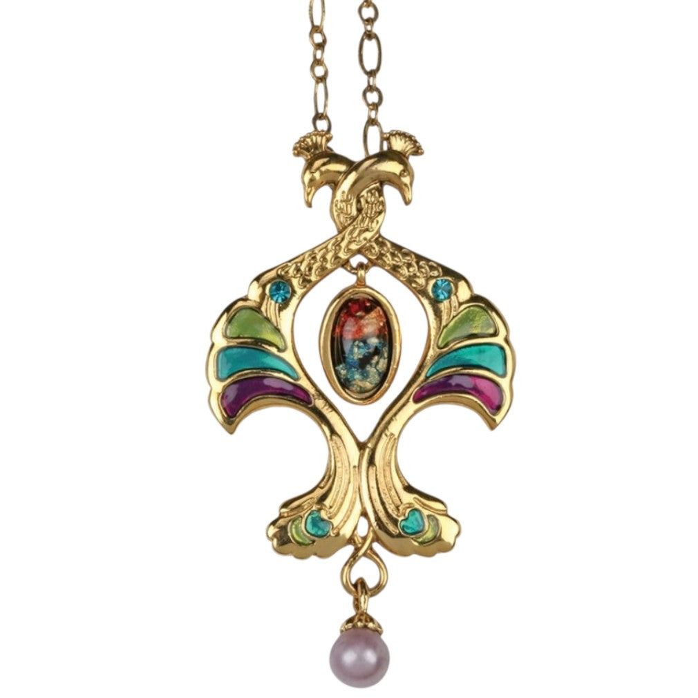 Jugendstil Pfau Anhänger-Kette – weißer Hintergrund