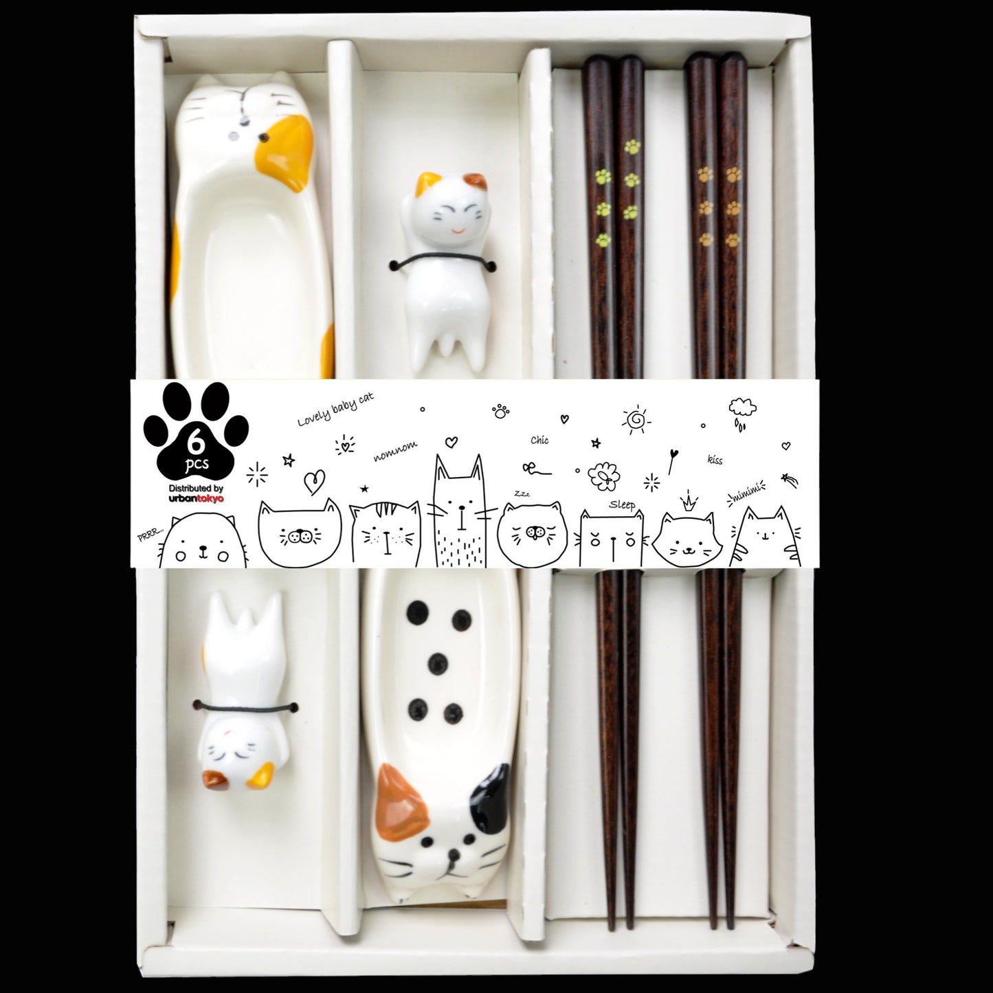 Urban Tokyo Essstäbchen-Set mit niedlichen Katzen-Ablagen