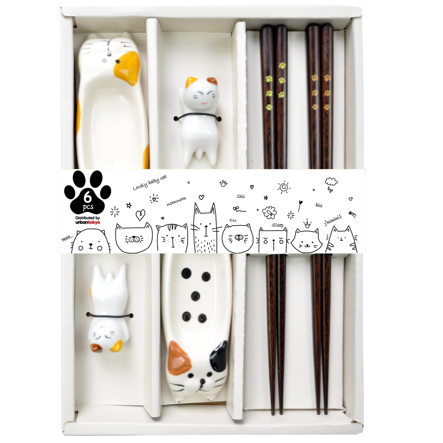 Urban Tokyo Essstäbchen-Set mit niedlichen Katzen-Ablagen