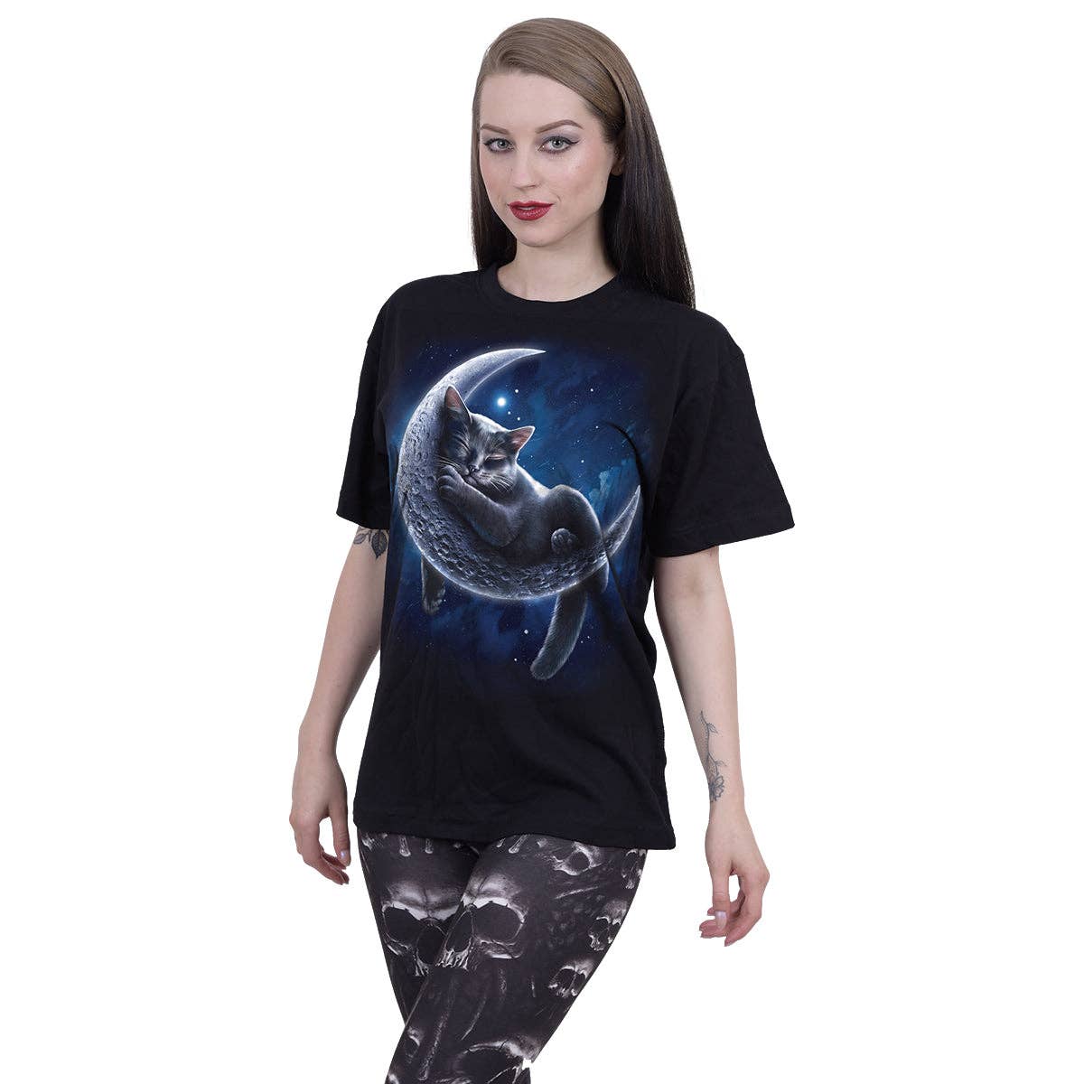 VELVET MOON - T-Shirt mit Frontdruck Schwarz