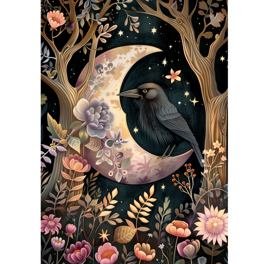 Moon and Raven Grußkarte mit Umschlag