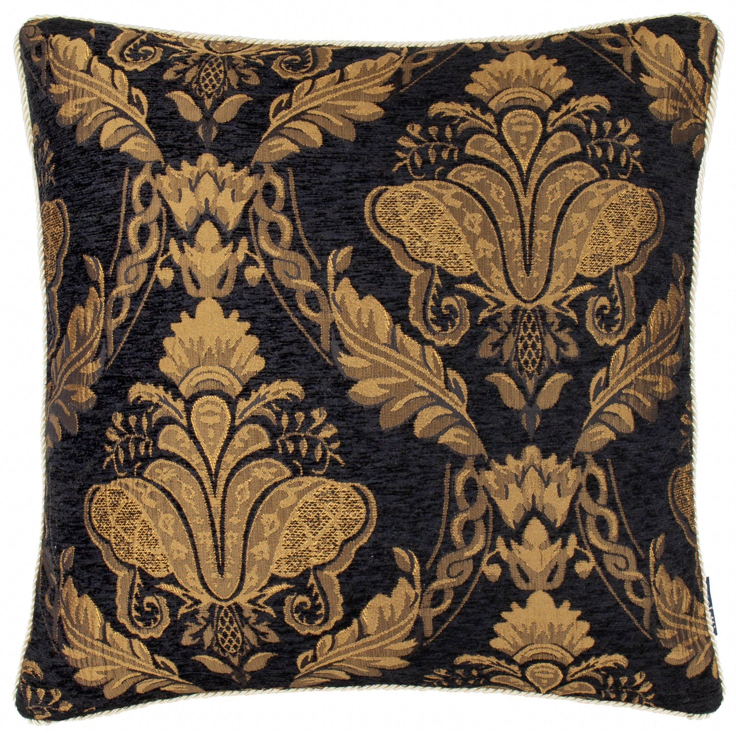 Barockes Jaquard Dekokissen in schwarz-gold 45x45 mit Füllung