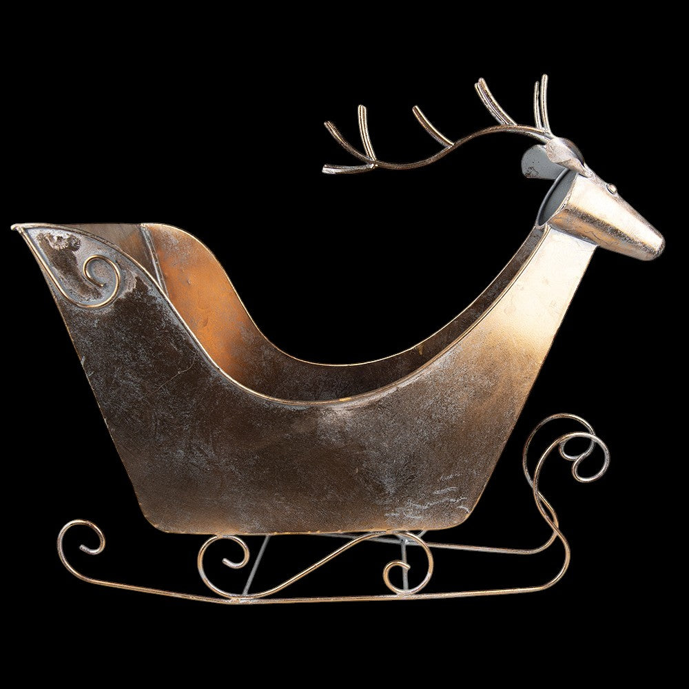 Rentier-Schlitten aus Metall – Kupferfarben , 54 cm Weihnachtsdeko vintage