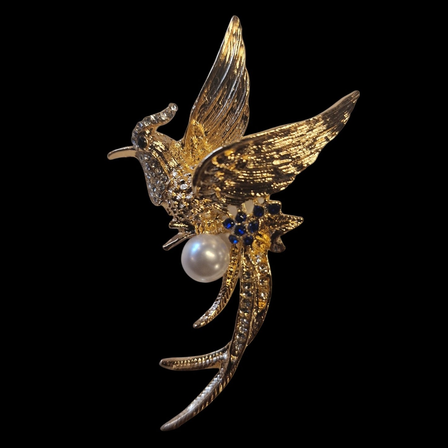 Phönix Vogel-Brosche Gold mit Kunstperle und Türkis