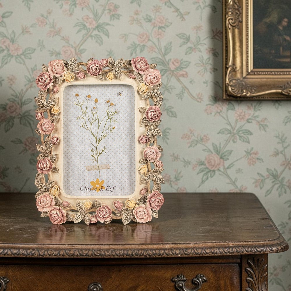 Romantischer Bilderrahmen mit rosa Rosen für Fotos 10 × 15 cm