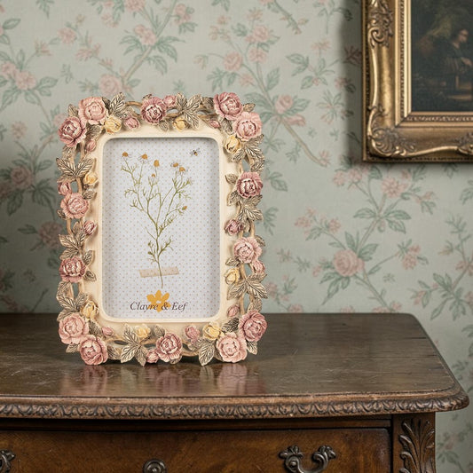 Romantischer Bilderrahmen mit rosa Rosen für Fotos 10 × 15 cm