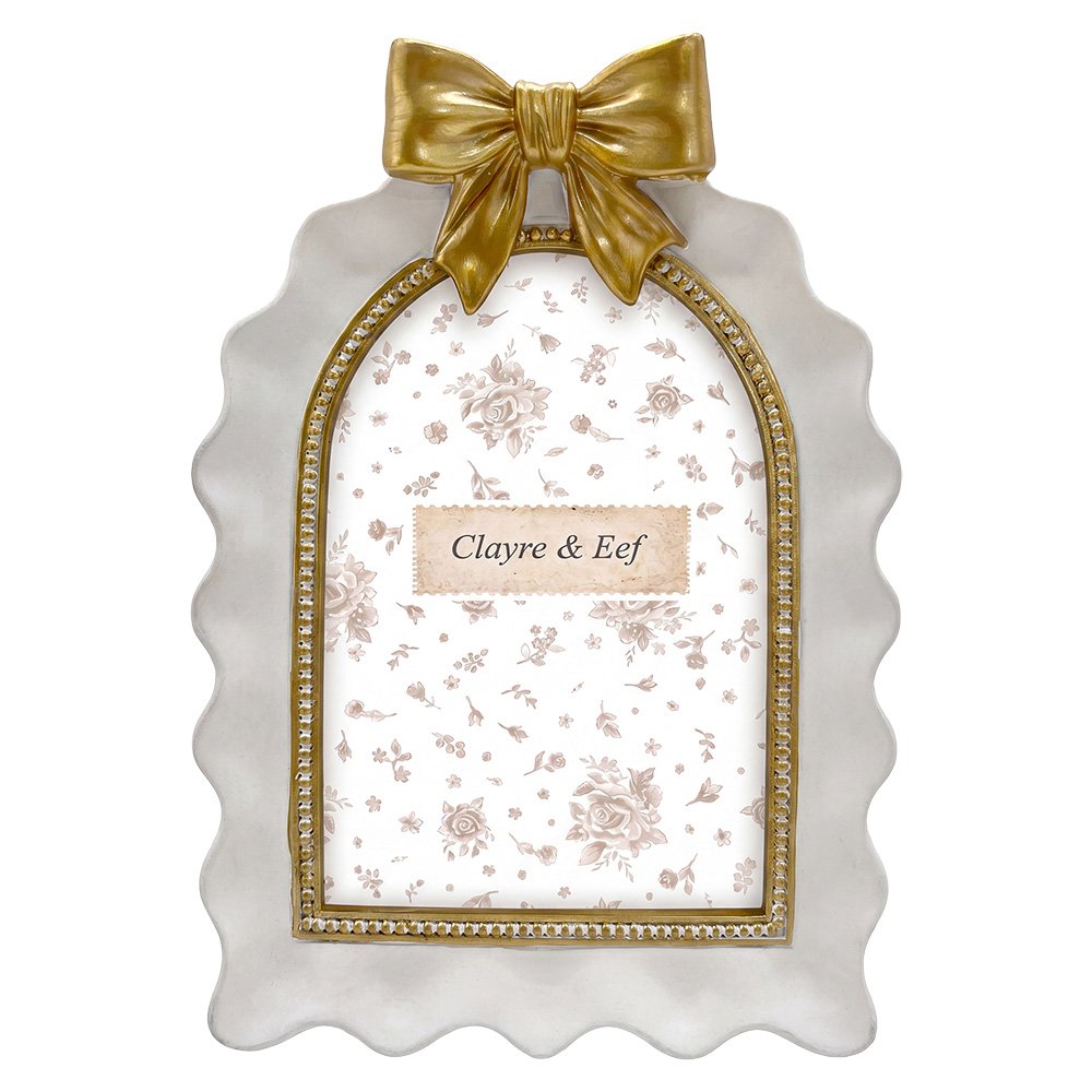 Bilderrahmen weiß mit goldener Schleife 10x15 cm Landhausstil