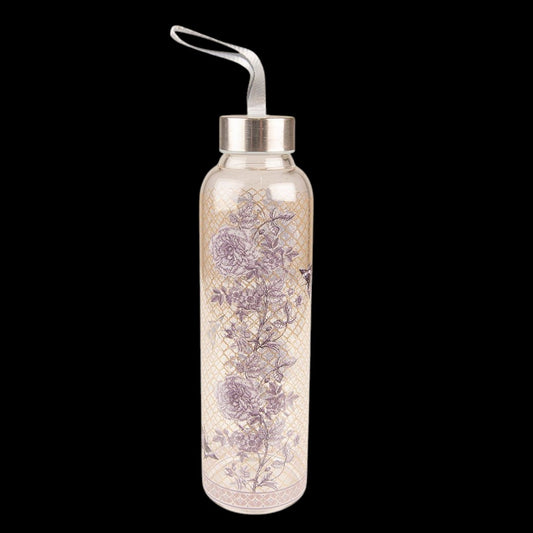 Glasflasche 650 ml Blumenmotiv – schwarzer Hintergrund