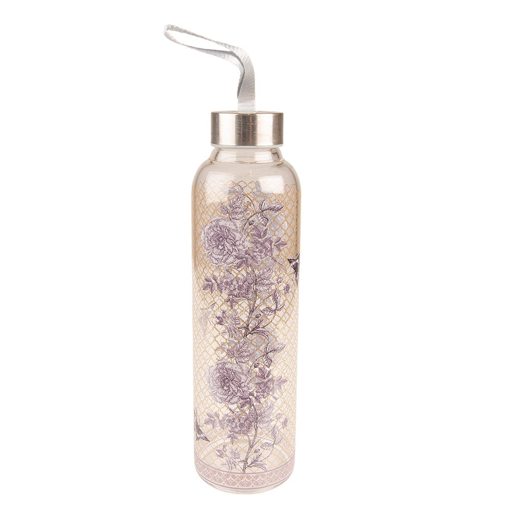 Glasflasche 650 ml Blumenmotiv – weißer Hintergrund