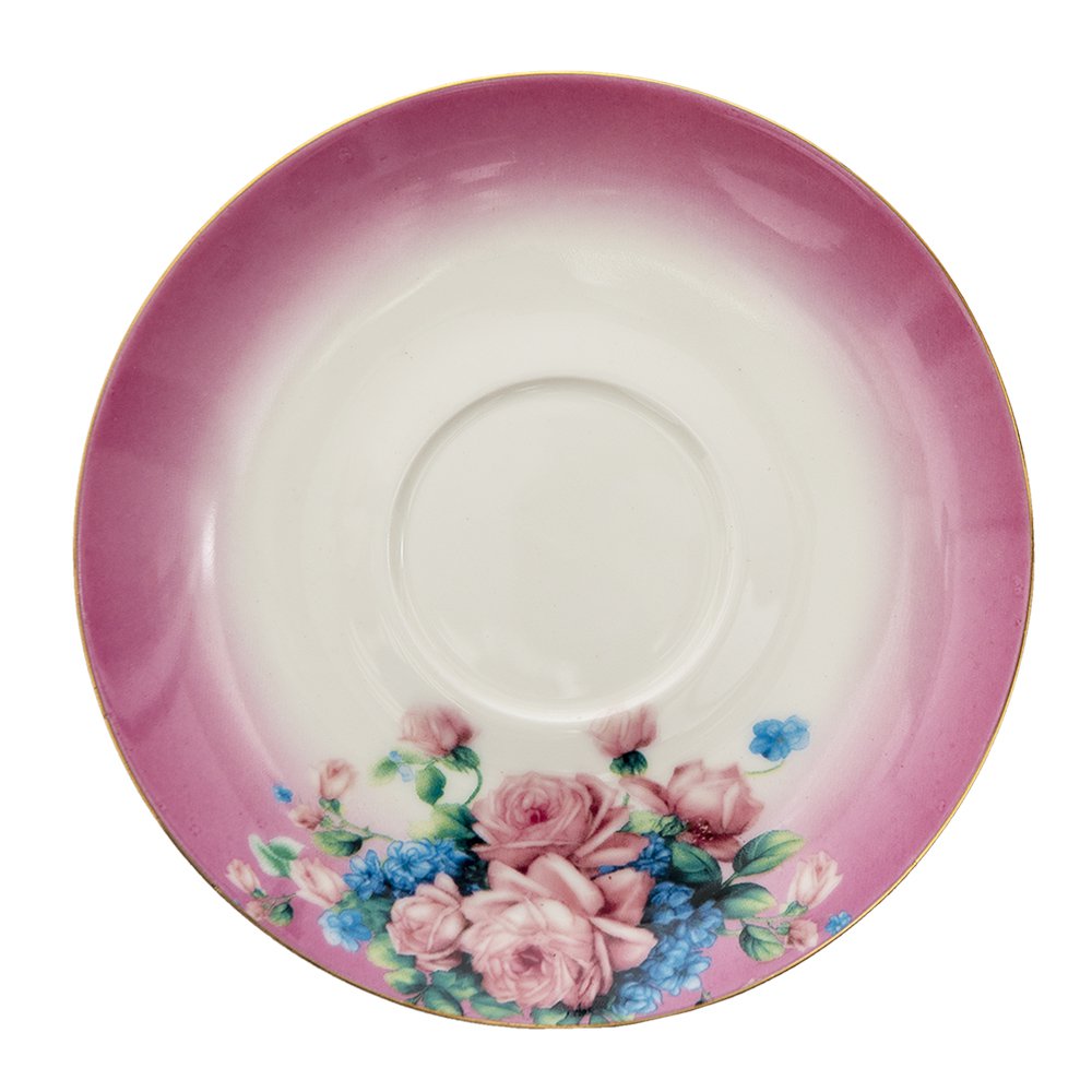 Clayre & Eef Tasse und Untertasse Rosa Rosen - Untertasse weißer Hintergrund 3