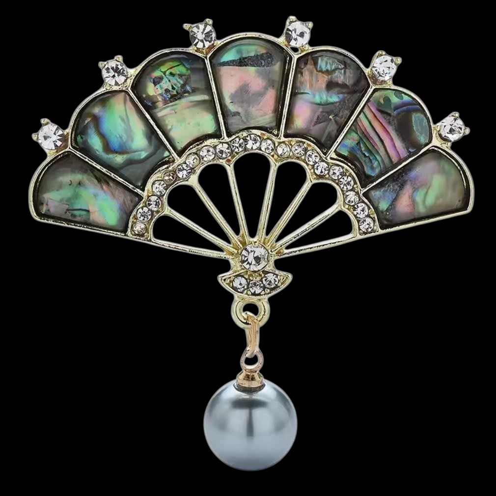 Nostalgische Brosche Fächer in regenbogenfarben