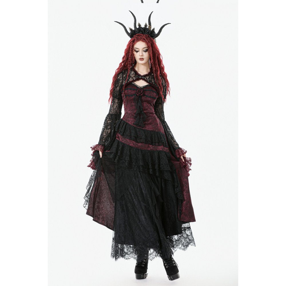 Dark romance Kleid mit Spitze in bordeaux asymmetrisch