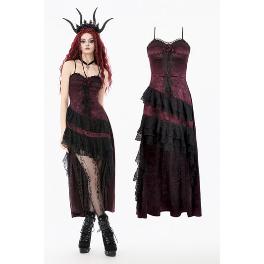 Dark romance Kleid mit Spitze in bordeaux asymmetrisch