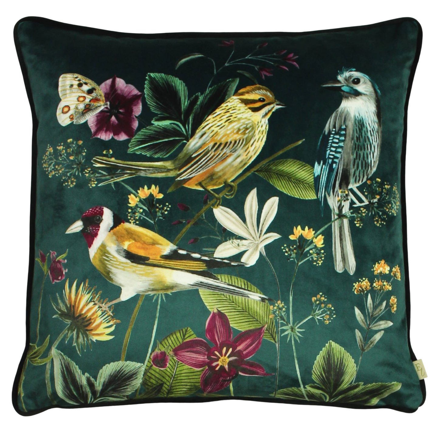 Nostalgisches Samt Dekokissen grün Vögel "Midnight Garden"