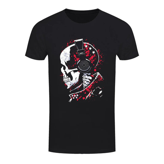 Gothic T-Shirt Skull Headphone in schwarz