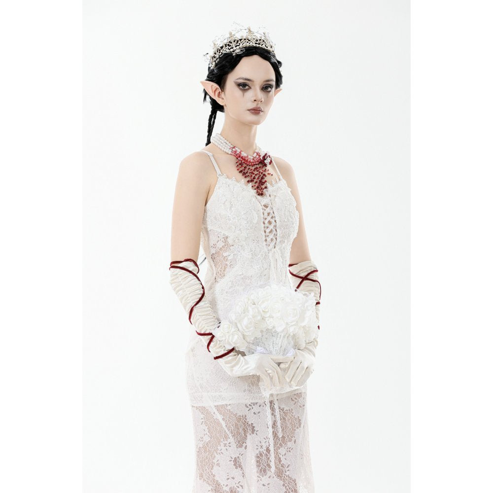 Weißer Hochzeitfächer aus Rosen und Spitzen