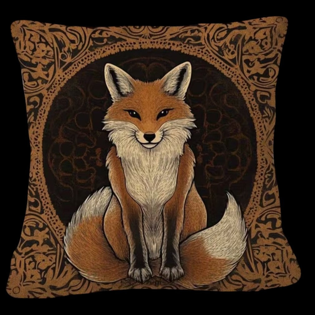 Dekokissen Fuchs Celtic Vintage – Freisteller schwarzer Hintergrund