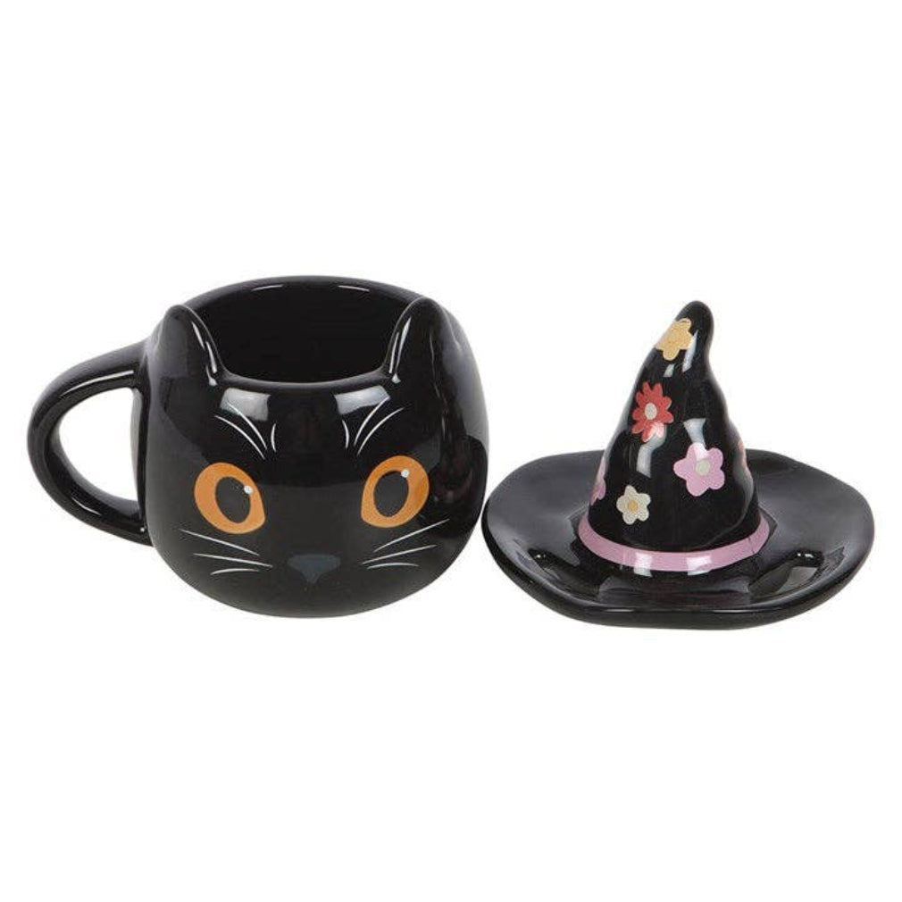 Süße Hexen Katzen Tasse in 3D mit Deckel