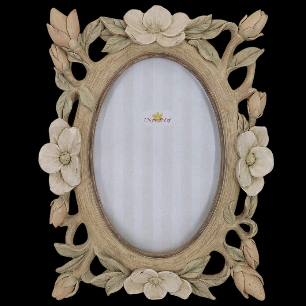 Vintage Bilderrahmen in Holzoptik mit Blüten Beige 10 × 15 cm