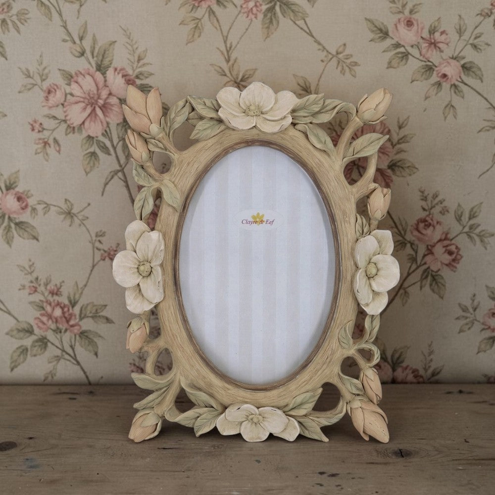 Vintage Bilderrahmen in Holzoptik mit Blüten Beige 10 × 15 cm