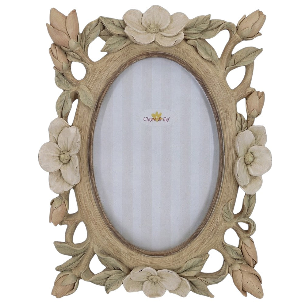 Vintage Bilderrahmen in Holzoptik mit Blüten Beige 10 × 15 cm