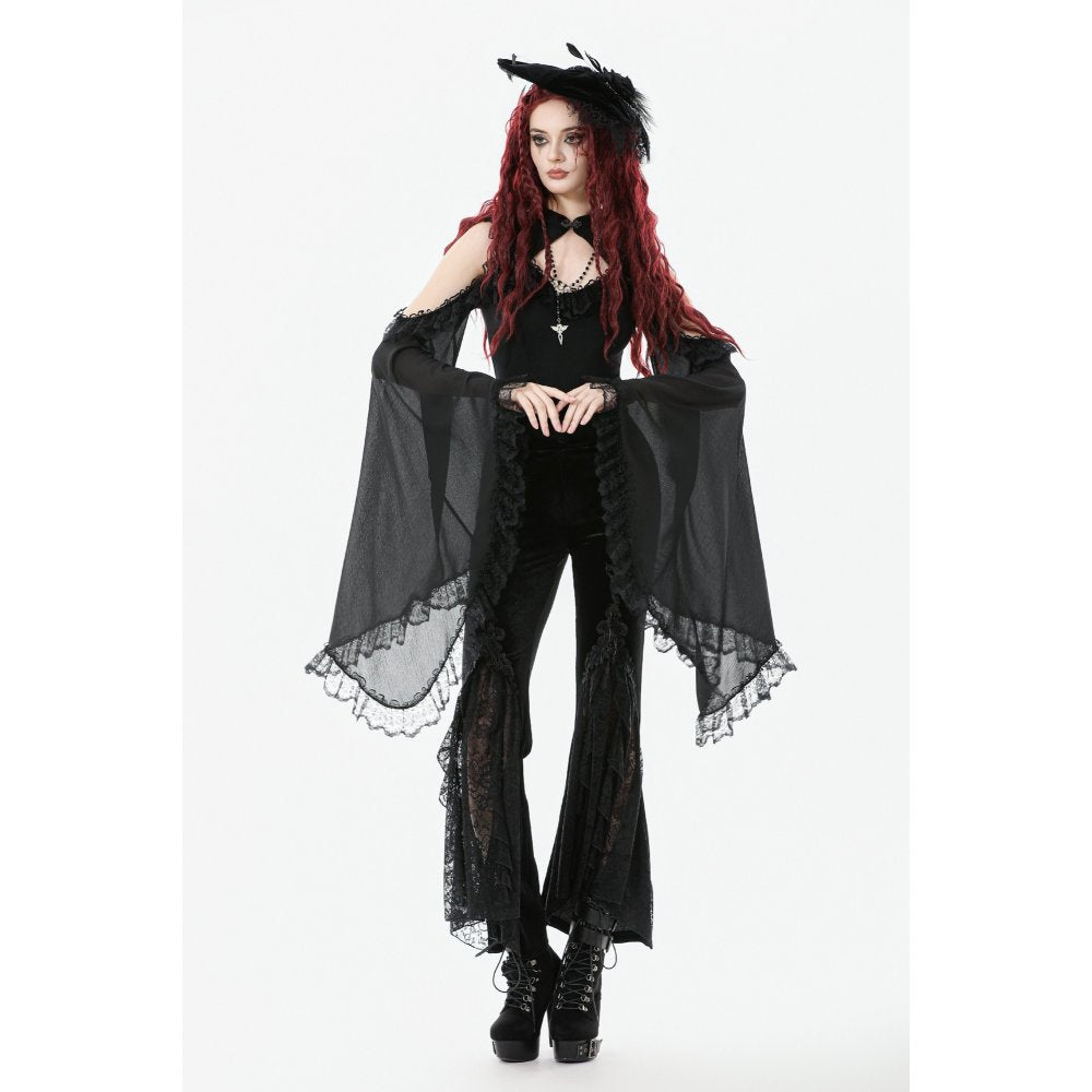 Gothic Samthose in schwarz Rüschen Dark in Love