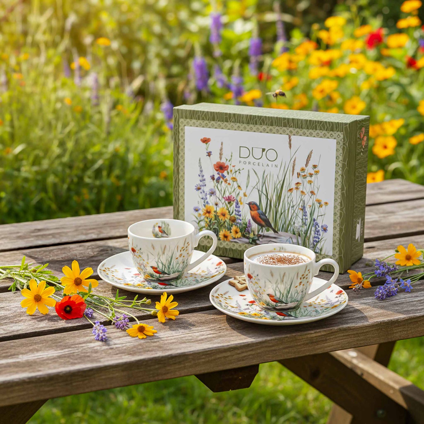 DUO Juli 2er-Set Espresso Tassen Juli Vögel & Rosen 110ml Geschenkset