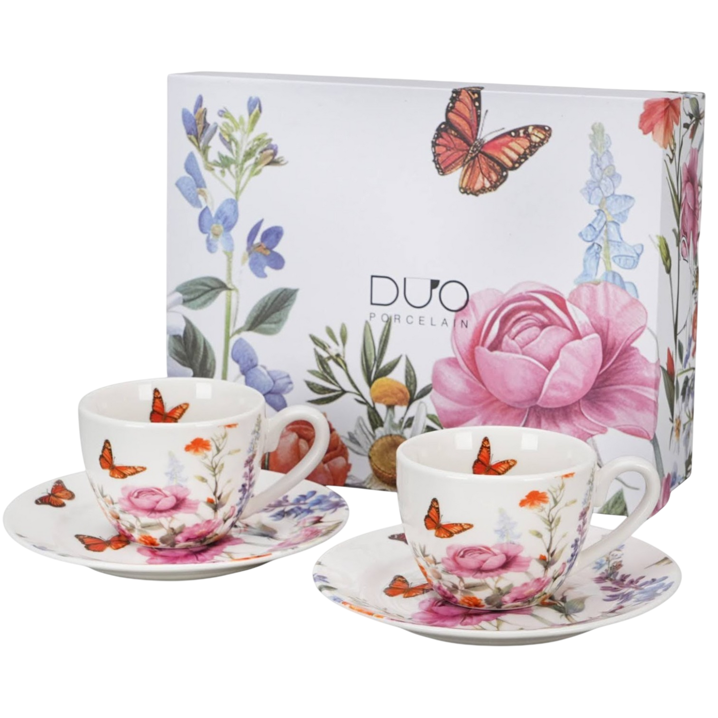 Duo Porcelain Espresso-Tassen mit Untertassen Summer 2er-Set 230 ml