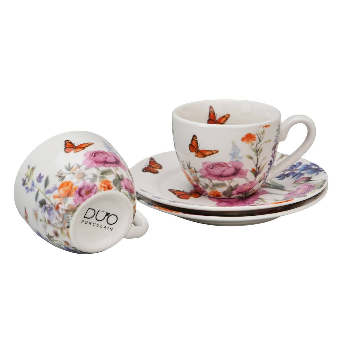 Duo Porcelain Espresso-Tassen mit Untertassen Summer 2er-Set 230 ml