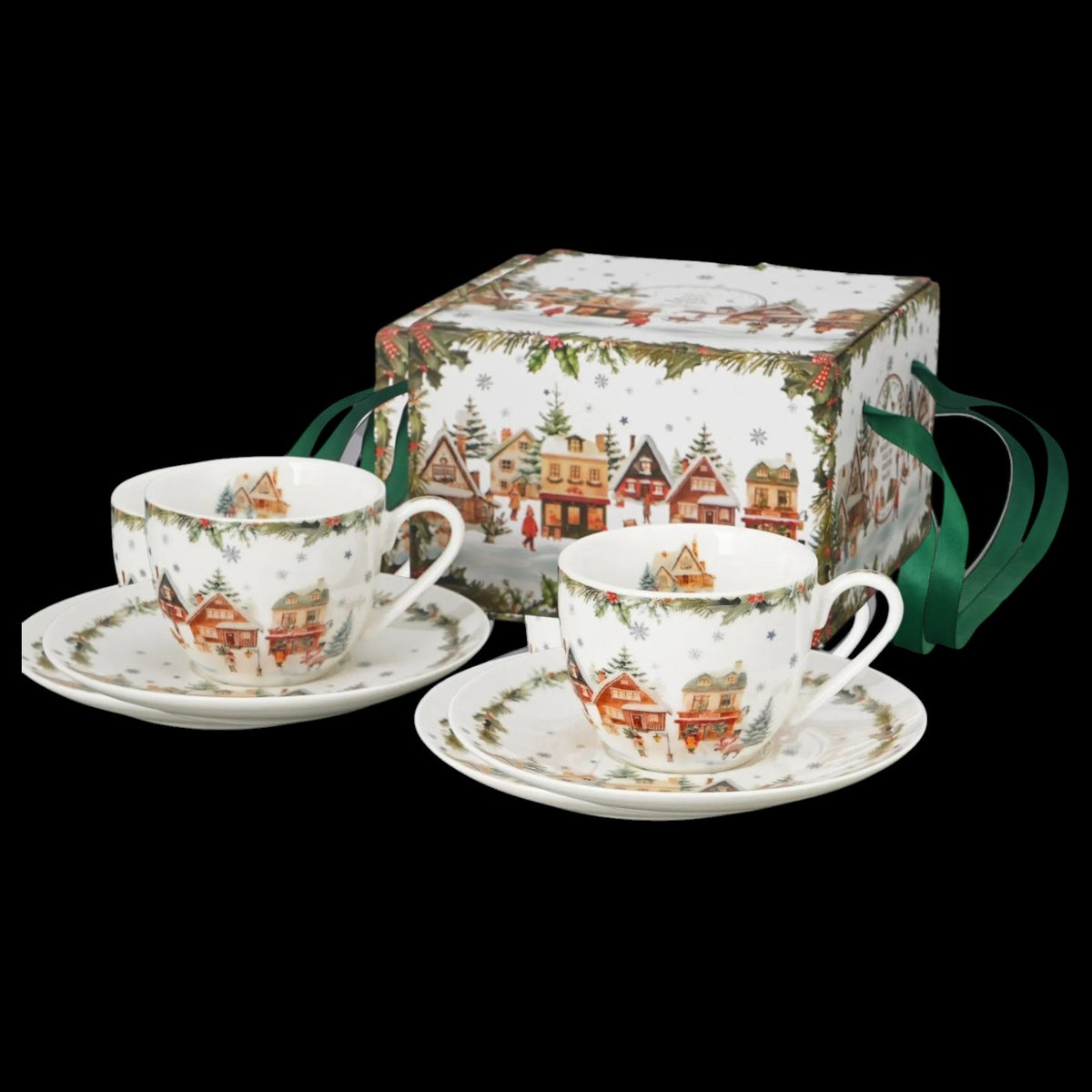 2er-Tassen-Set „Christmas Village“ mit Untertassen Weihnachtsdorf Geschenk Weihnachten