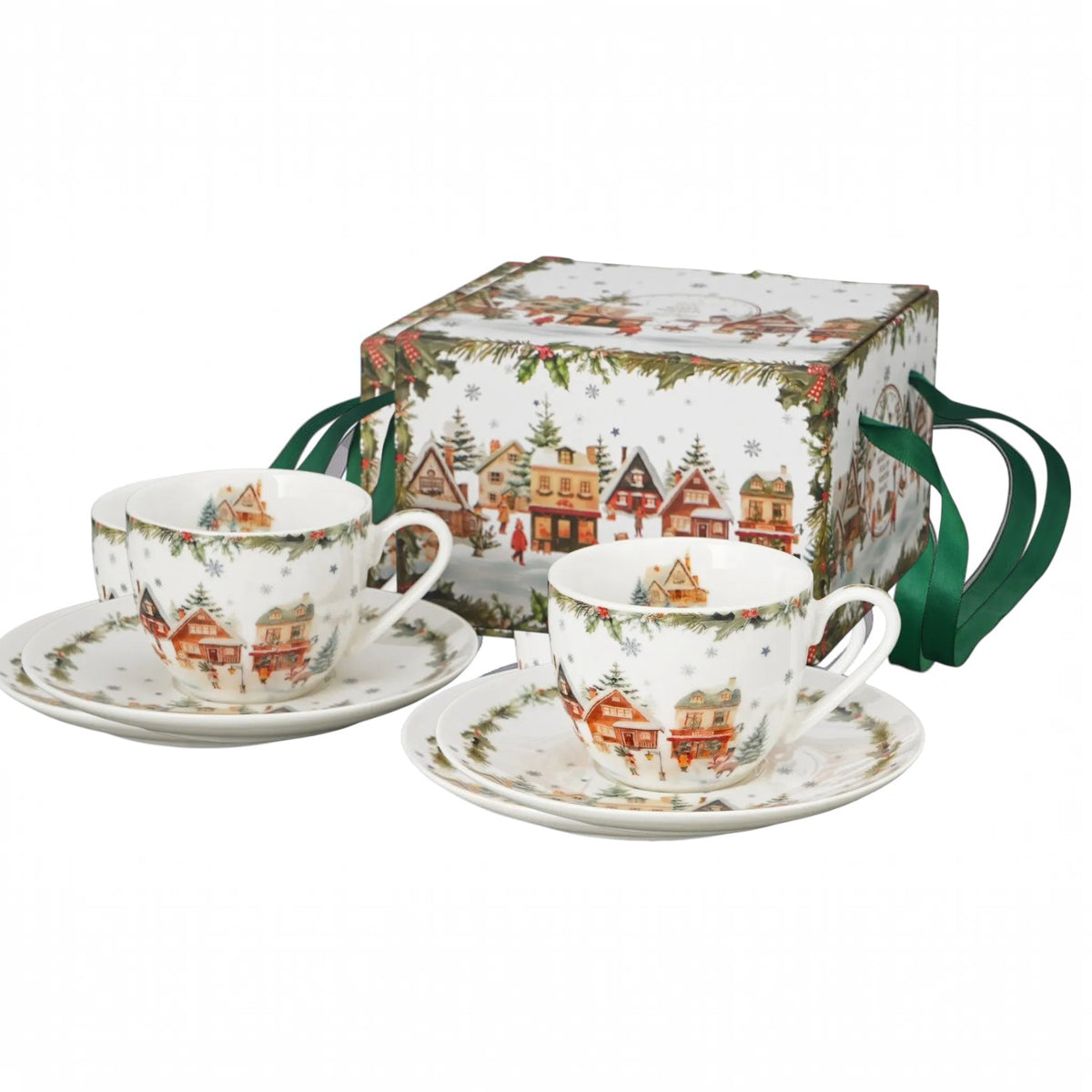 2er-Tassen-Set „Christmas Village“ mit Untertassen Weihnachtsdorf Geschenk Weihnachten