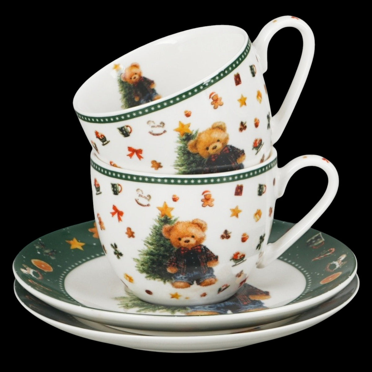 2er-Espressotassen-Set „Teddy Noel“ mit Untertassen Weihnachtsgeschenk 110 ml