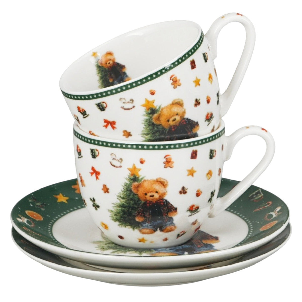 2er-Espressotassen-Set „Teddy Noel“ mit Untertassen Weihnachtsgeschenk 110 ml