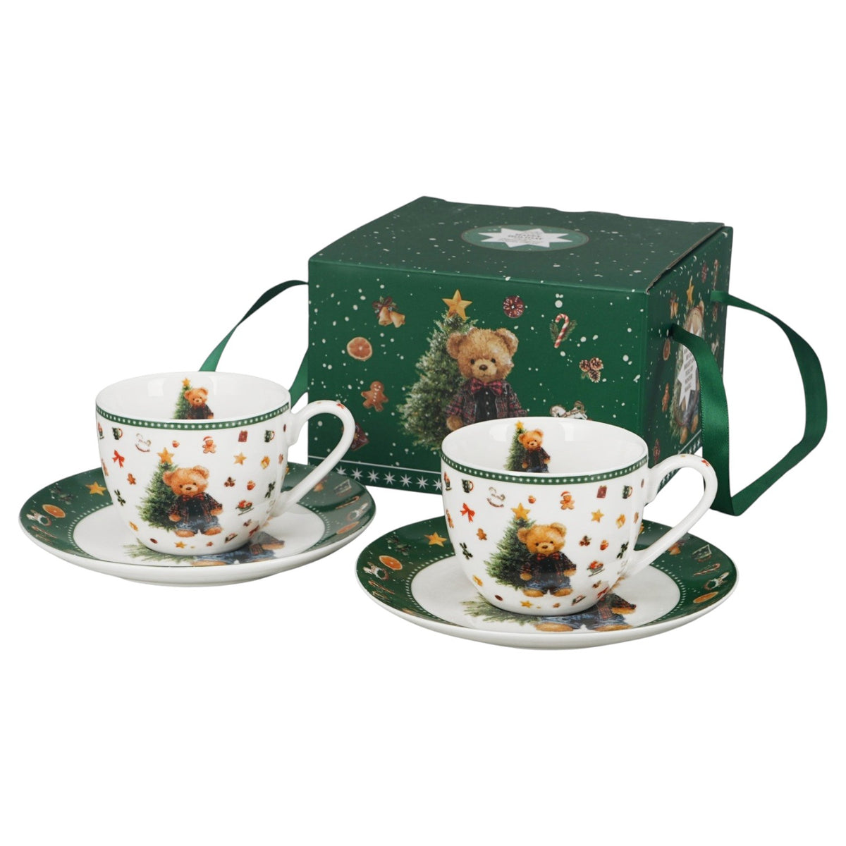 2er-Espressotassen-Set „Teddy Noel“ mit Untertassen Weihnachtsgeschenk 110 ml