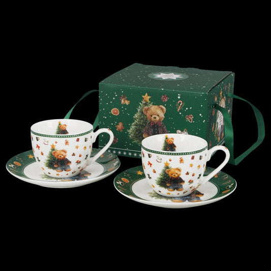 2er-Espressotassen-Set „Teddy Noel“ mit Untertassen Weihnachtsgeschenk 110 ml
