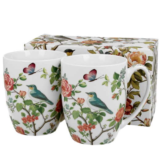 Duo Crocus 2er-Set Porzellanbecher Vögel & Rosen Tassen Set