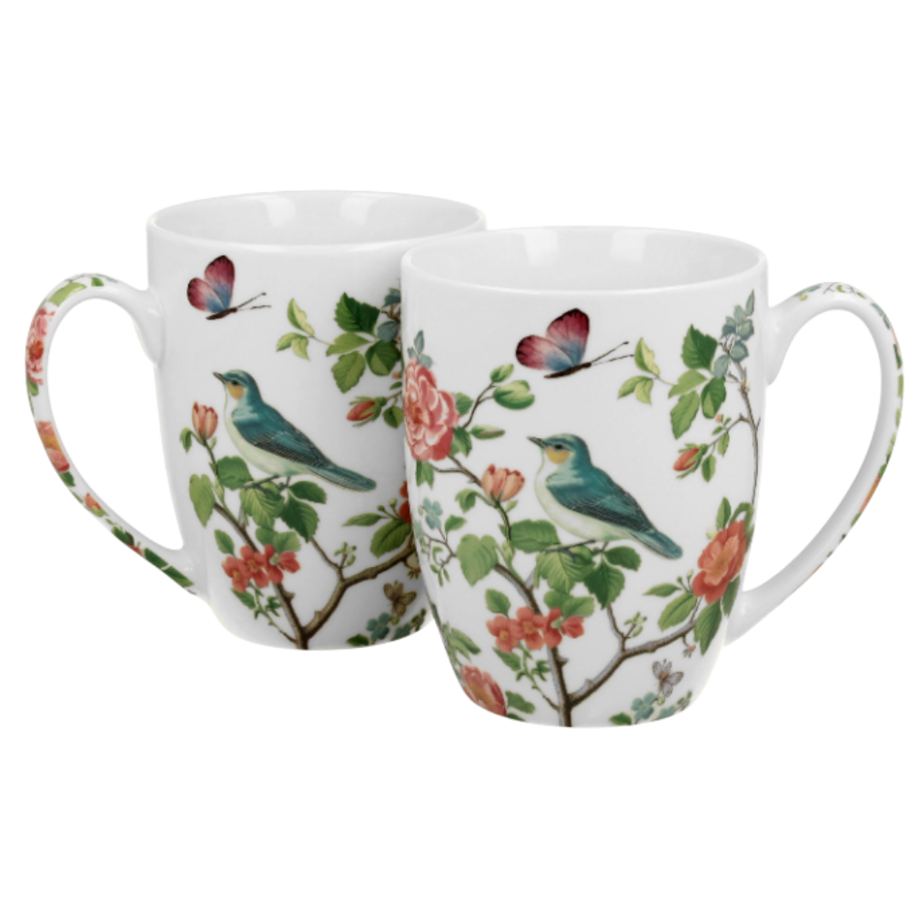Duo Crocus 2er-Set Porzellanbecher Vögel & Rosen Tassen Set
