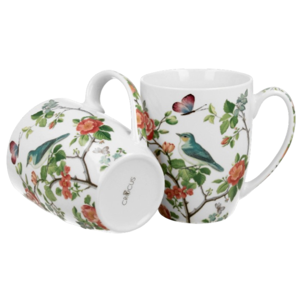 Duo Crocus 2er-Set Porzellanbecher Vögel & Rosen Tassen Set