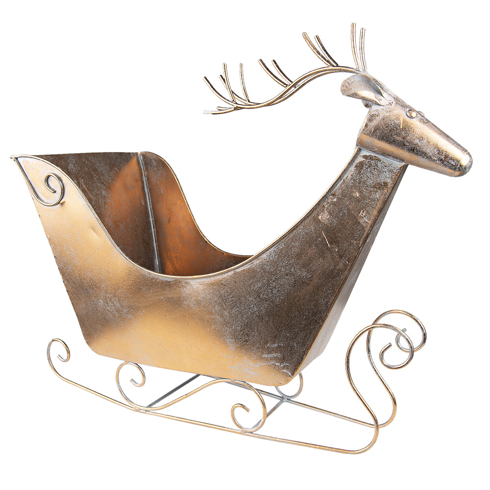 Rentier-Schlitten aus Metall – Kupferfarben , 54 cm Weihnachtsdeko vintage