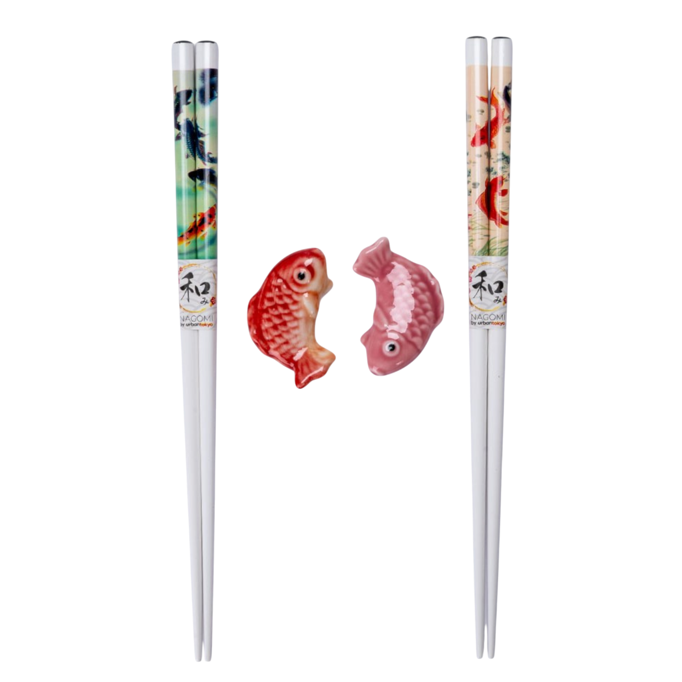Japanisches Essstäbchen-Set „Glücks-Koi“ 2 Paare mit Ablage