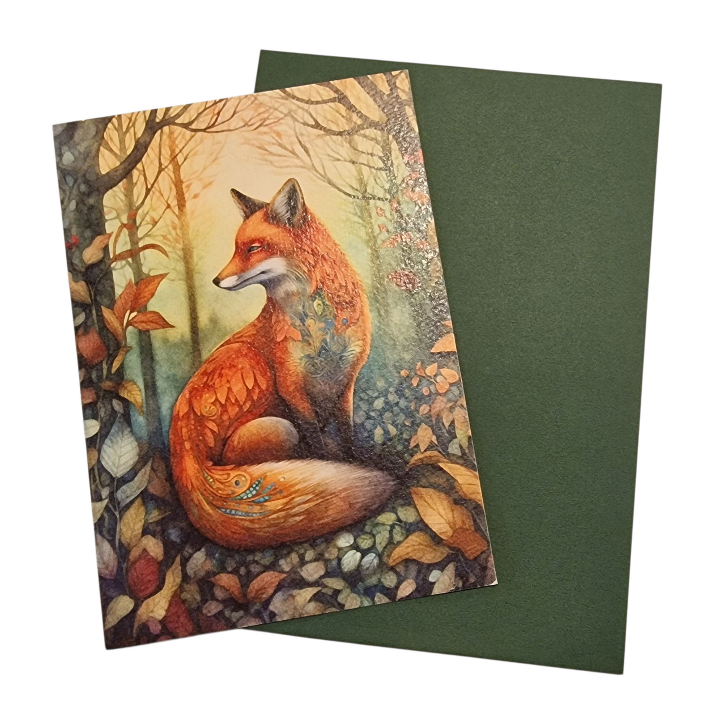 Fuchs im Wald herbstliche Grußekarte vintage