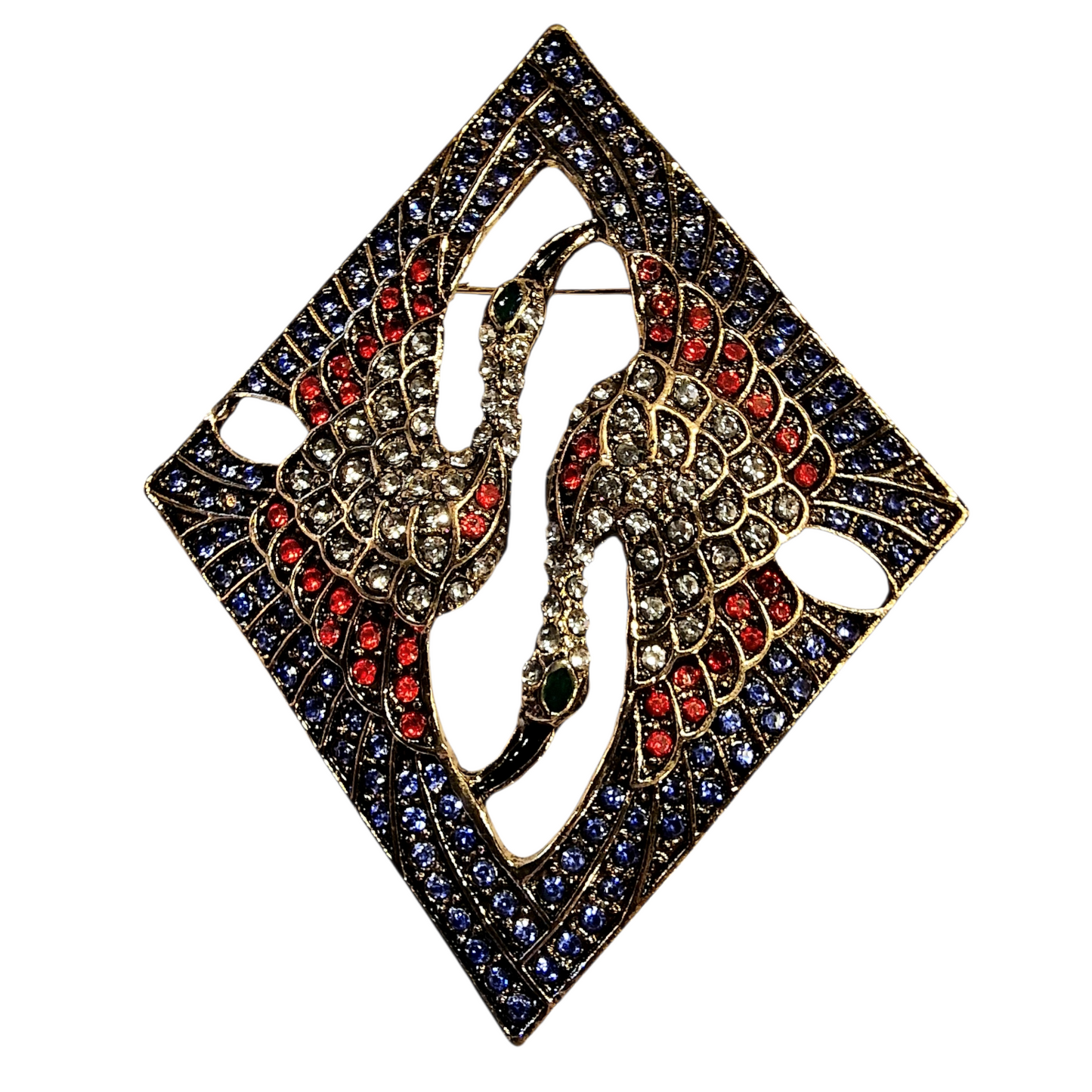 XL Art Nouveau Brosche mit roten und schwarzen Strasssteinchen