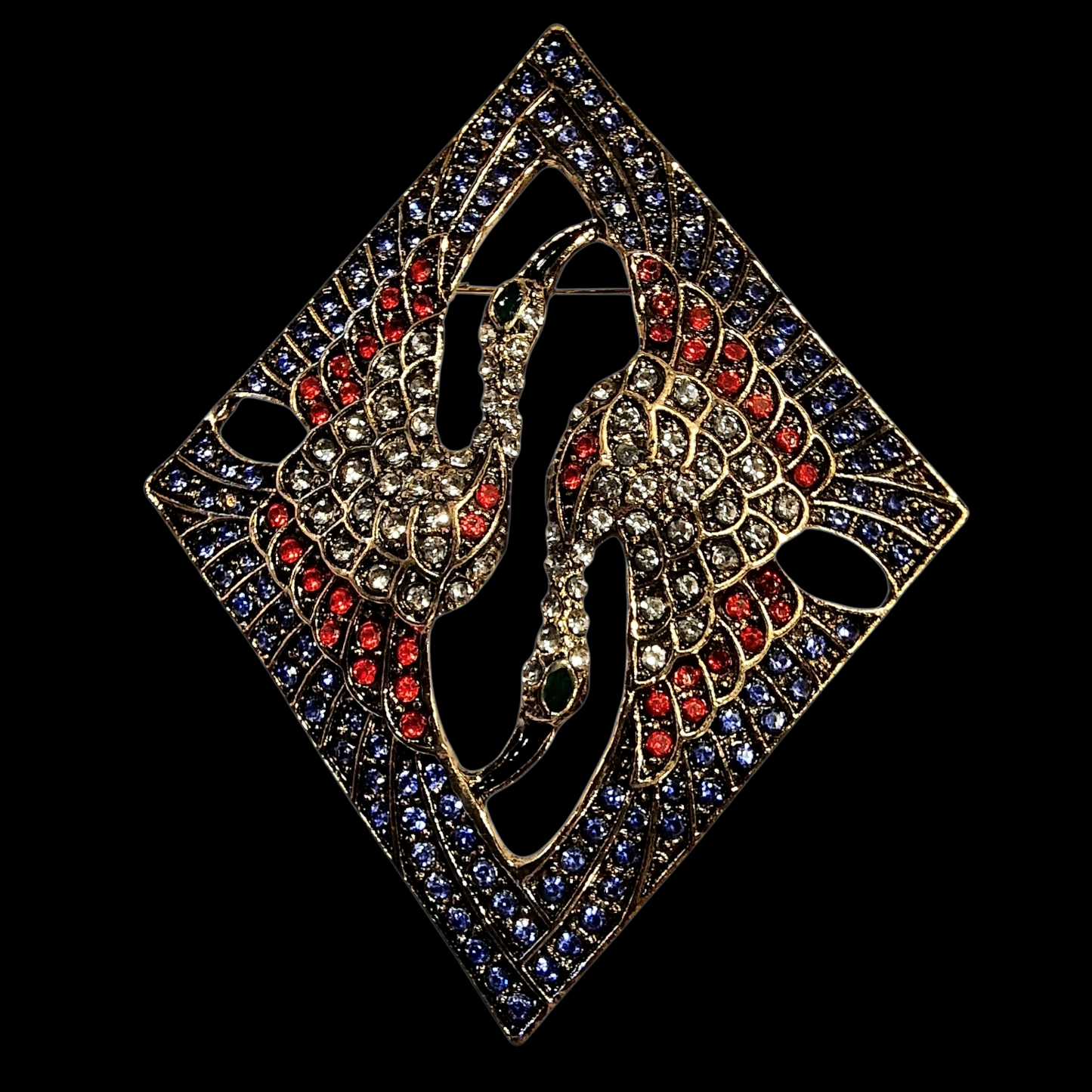 XL Art Nouveau Brosche mit roten und schwarzen Strasssteinchen