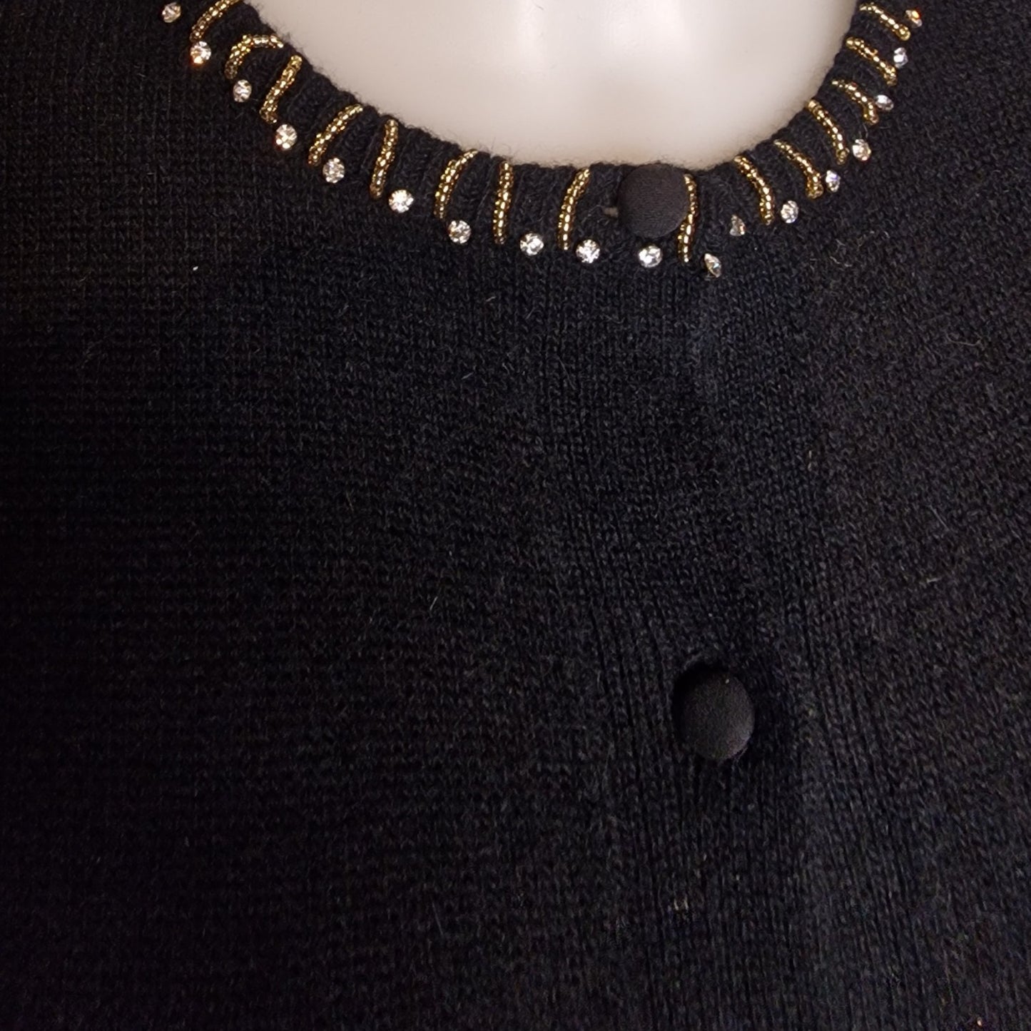 80er Vintage Strickjacke Schwarz mit Schleife und Applikationen Gr M "Valeria Zaccarelli"
