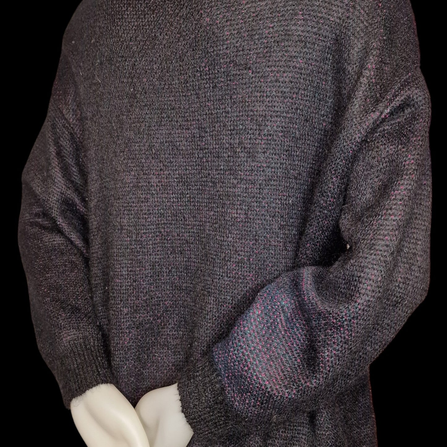 80er vintage Pullover "Lucia" mit gestricktem Rosenmuster schwarz-pink XL