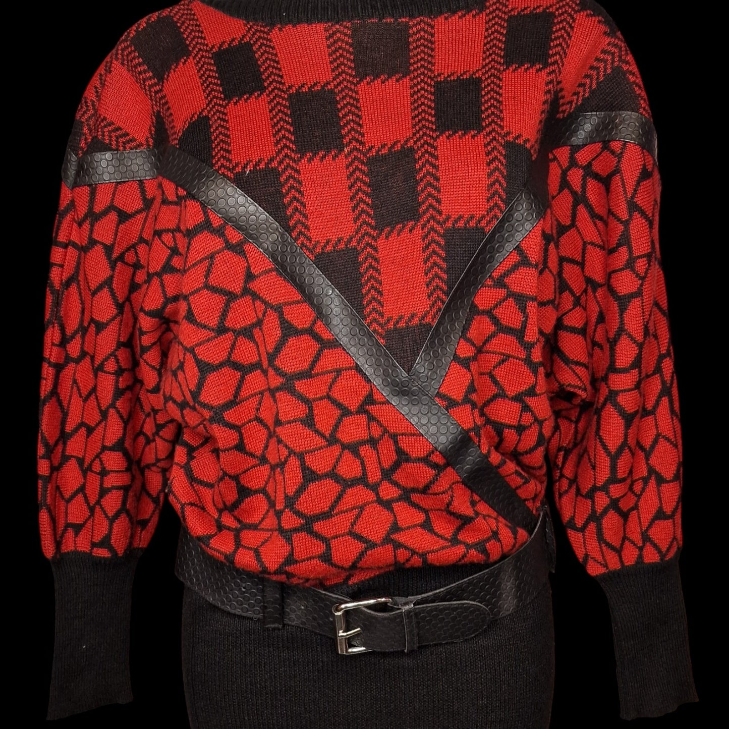 Kultiger True Vintage 80er Avantgarde Pullover Longpulli mit Gürtel M