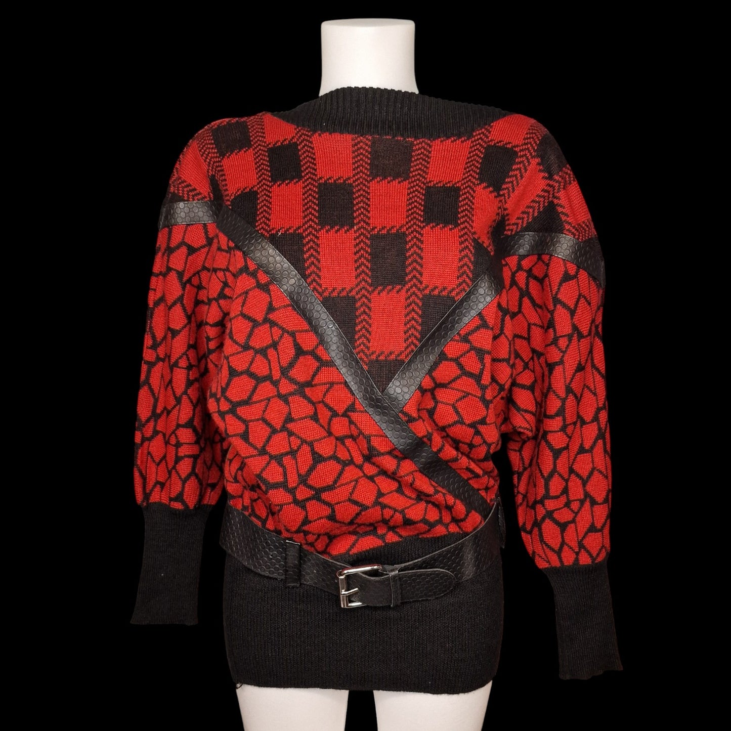 Kultiger True Vintage 80er Avantgarde Pullover Longpulli mit Gürtel M
