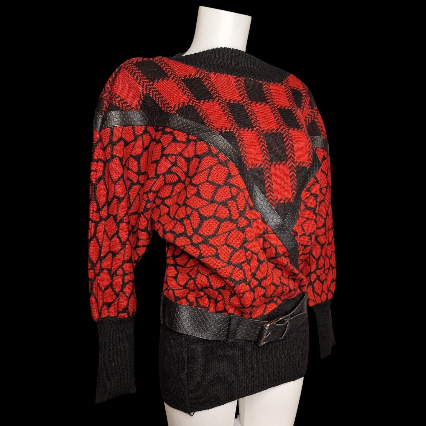 Kultiger True Vintage 80er Avantgarde Pullover Longpulli mit Gürtel M
