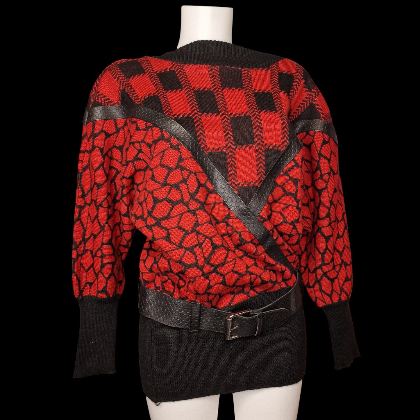 Kultiger True Vintage 80er Avantgarde Pullover Longpulli mit Gürtel M