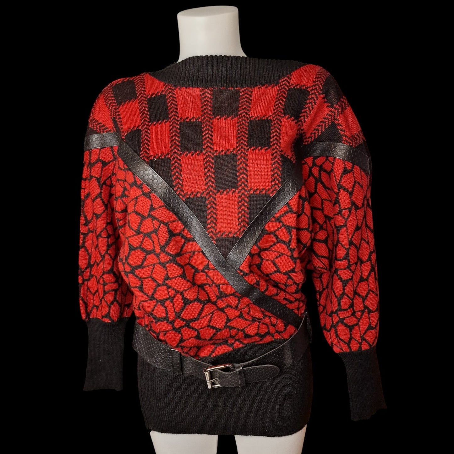 Kultiger True Vintage 80er Avantgarde Pullover Longpulli mit Gürtel M